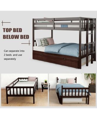 Twin Pull-Out Bunk Bed with Trundle Wooden Ladder