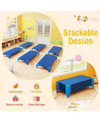6 Pack Stackable Daycare Cots with Easy Lift Corners Heavy-Duty Metal Frame Kids