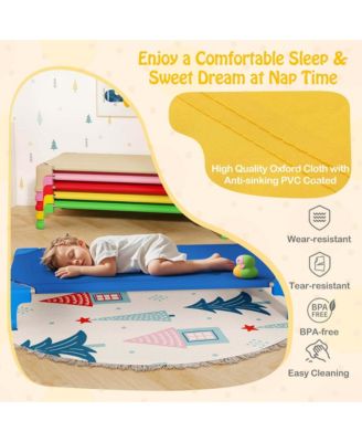 6 Pack Stackable Daycare Cots with Easy Lift Corners Heavy-Duty Metal Frame Kids