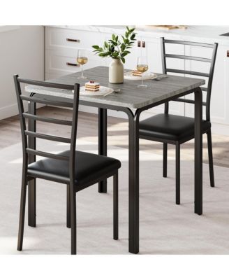 3 Piece Dining Table Set for 2 Metal Frame Wood Kitchen Table and 2 Chairs Small Dining Furniture Set for Small Space Apartment Dining Room