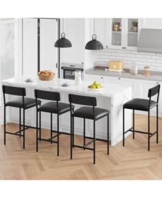 Bar Stools Set of 4, Upholstered Counter Height Bar Stools with Backrest and Footrest, Kitchen Barstools for Island, Counter Bar, Easy Assembly