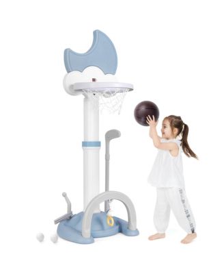 4-in-1 Toddlers Basketball Hoop with Basketball Soccer Golf and Ring Toss Game