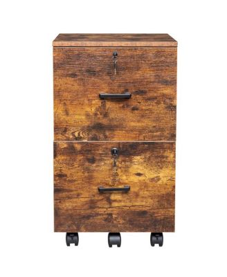 2-Drawer Rolling Wood File Cabinet with Lock