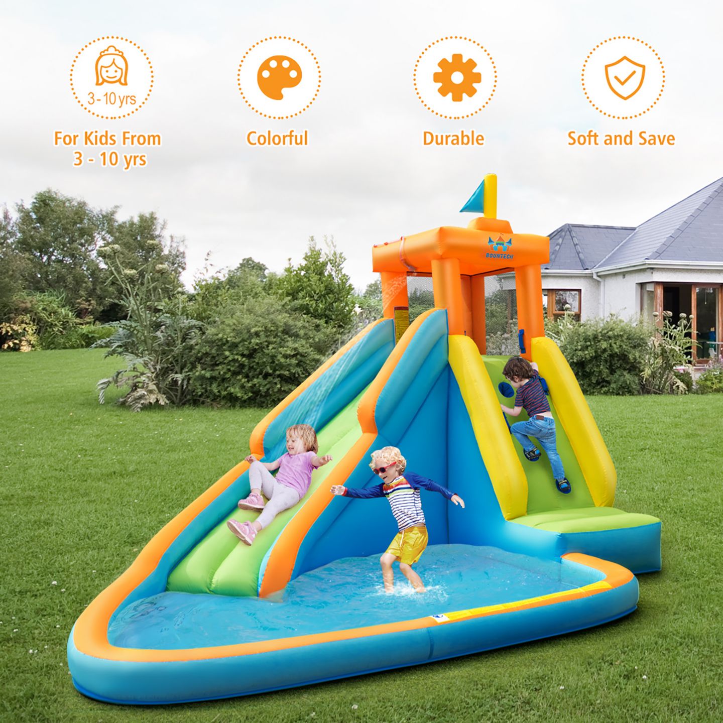 Детская игрушка Costway Castle Water Slide Climbing Wall Bounce House, Up to 3 Players, 3–10 лет, цвет: Синий — фото 8