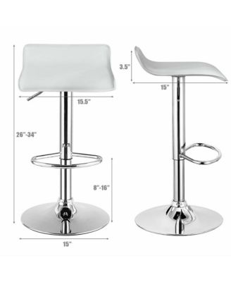 Set of 2 PU Leather Swivel Bar Stool Adjustable Kitchen Counter Bar Chairs White