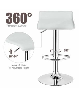 Set of 2 PU Leather Swivel Bar Stool Adjustable Kitchen Counter Bar Chairs White