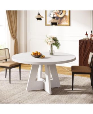 47" Round Wood Dining Table – Farmhouse Kitchen Table for 4 with Wooden Top and Legs