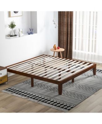 14-Inch King Size Rubber Wood Platform Bed Frame with Wooden Slat Support