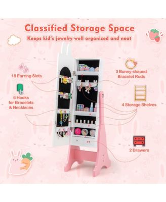 Kids Vanity Set Princess Makeup Dressing Table and Chair Set with Jewelry Armoire