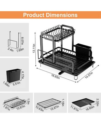 2-Tier Dish Drying Rack for Kitchen Dish Rack with Utensil Holder Bowl Rack Dish Rack