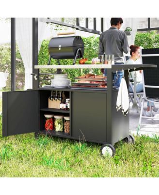 Outdoor Grill Cart Table with Side Table, Stainless Steel Top