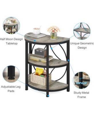 Half Circle Side & End Table with Storage Shelf & Metal Frame, 26-Inch Tall Half Moon Table, Narrow Nightstand