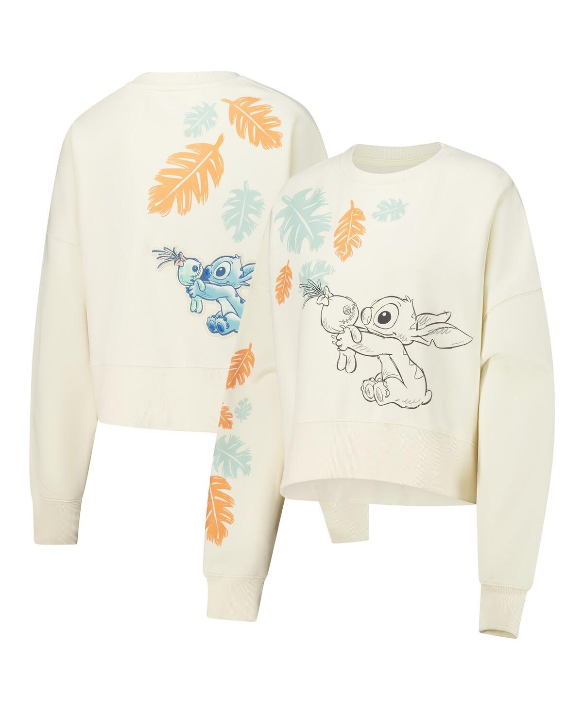 Shop Freeze Max Women's Cream Lilo And Stitch Hold On Tight Loose Fit Cropped Pullover Sweatshirt