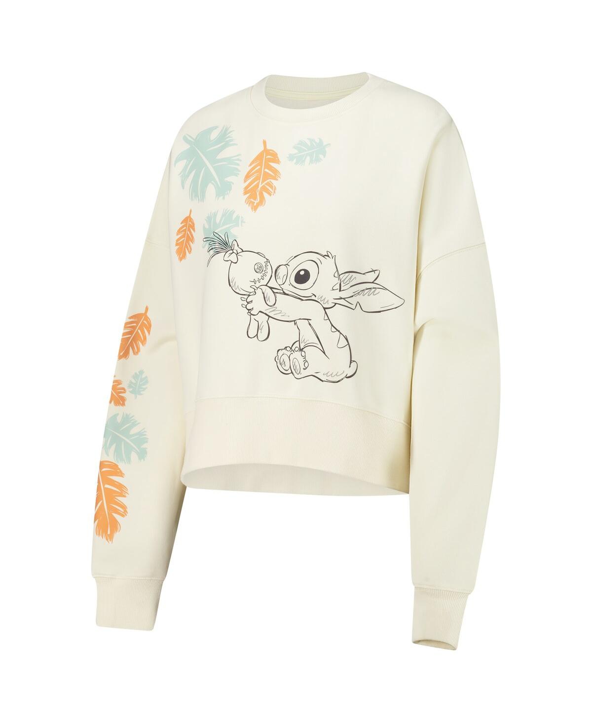 Shop Freeze Max Women's Cream Lilo And Stitch Hold On Tight Loose Fit Cropped Pullover Sweatshirt