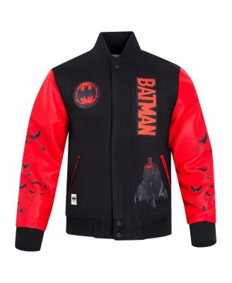 Men's Black/Red Batman Comics Signal Full-Zip Varsity Jacket