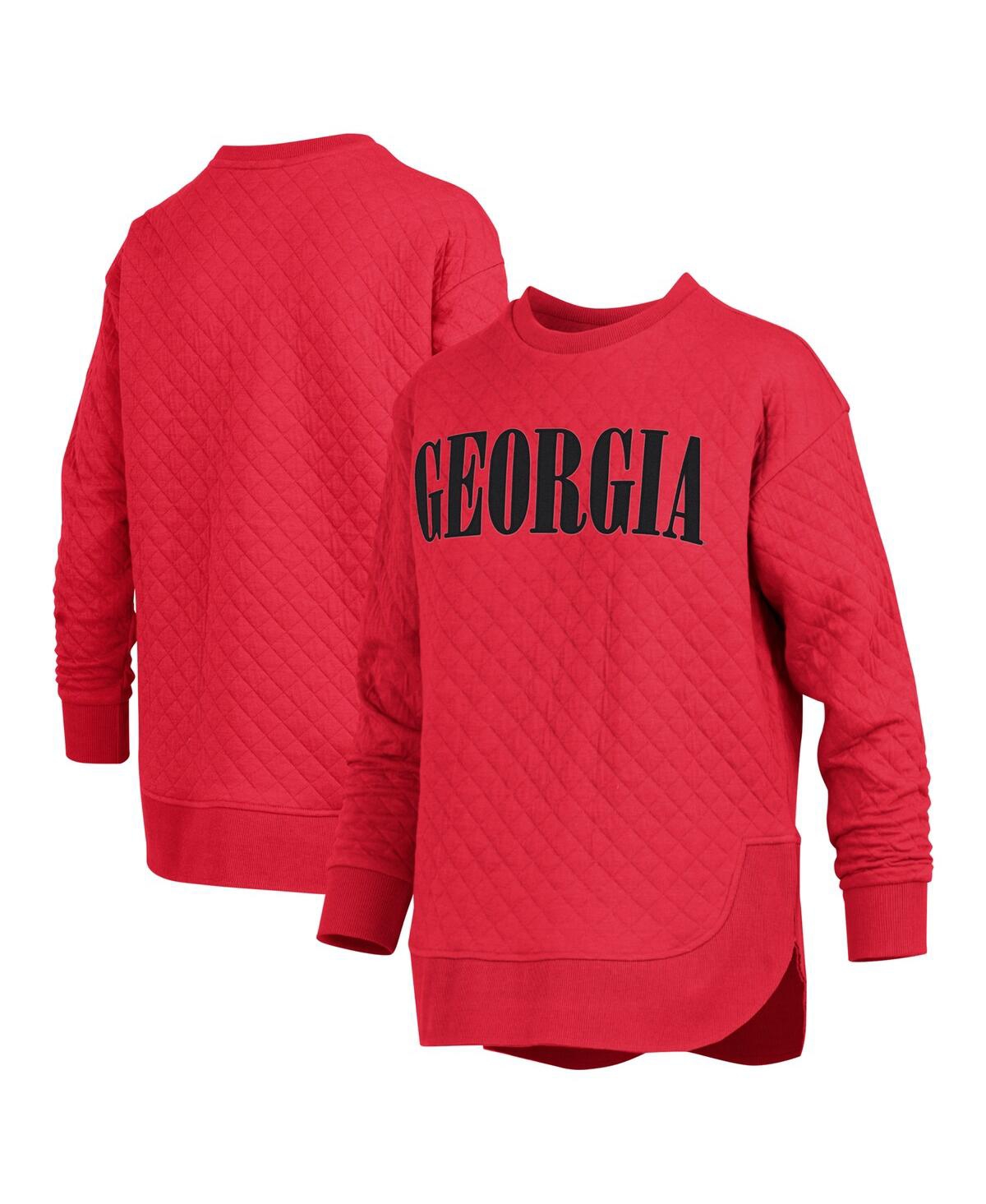 PRESSBOX WOMEN'S RED GEORGIA BULLDOGS QUILTED LONG SLEEVE PULLOVER SWEATSHIRT 