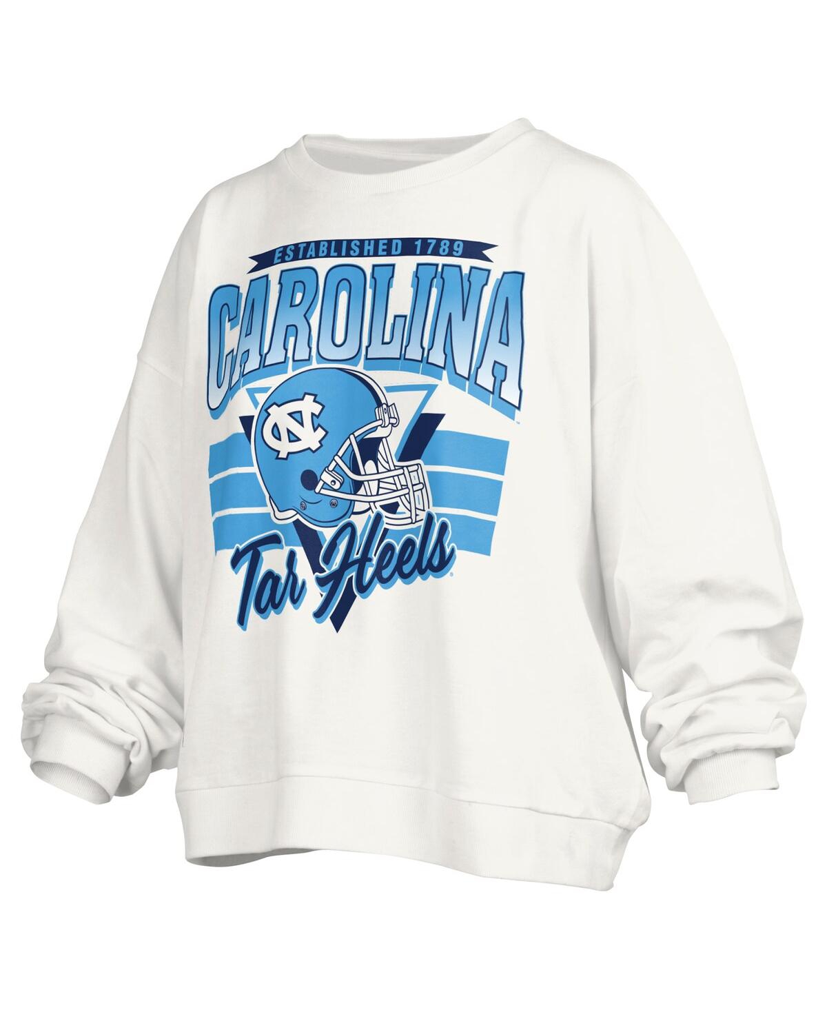 PRESSBOX WOMEN'S WHITE NORTH CAROLINA TAR HEELS JANICE RETRO LOGO OVERSIZED PULLOVER SWEATSHIRT 
