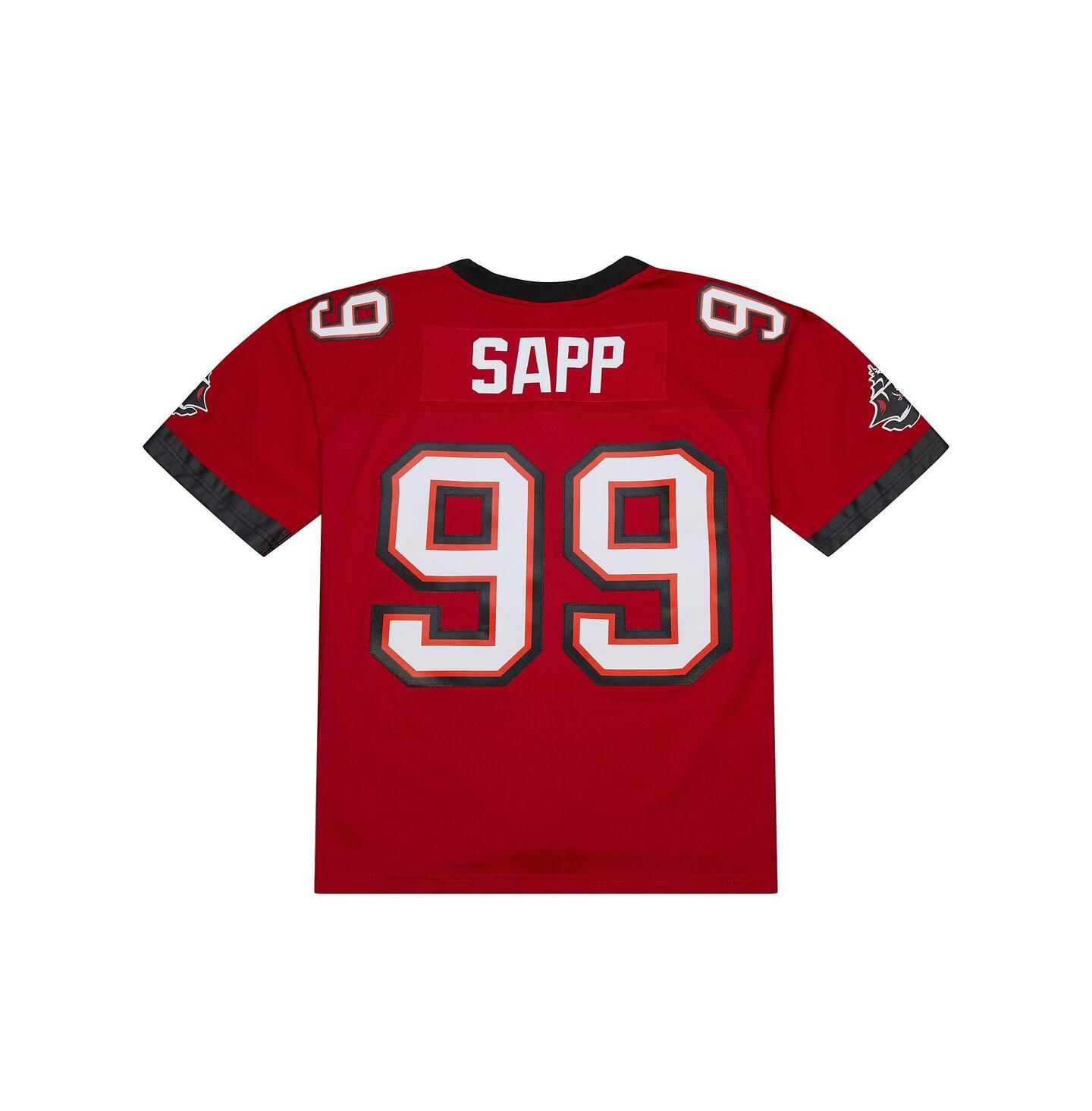 Мужской топ Mitchell & Ness Warren Sapp Red Tampa Bay Buccaneers 2002 Legacy Replica Jersey — фото 1