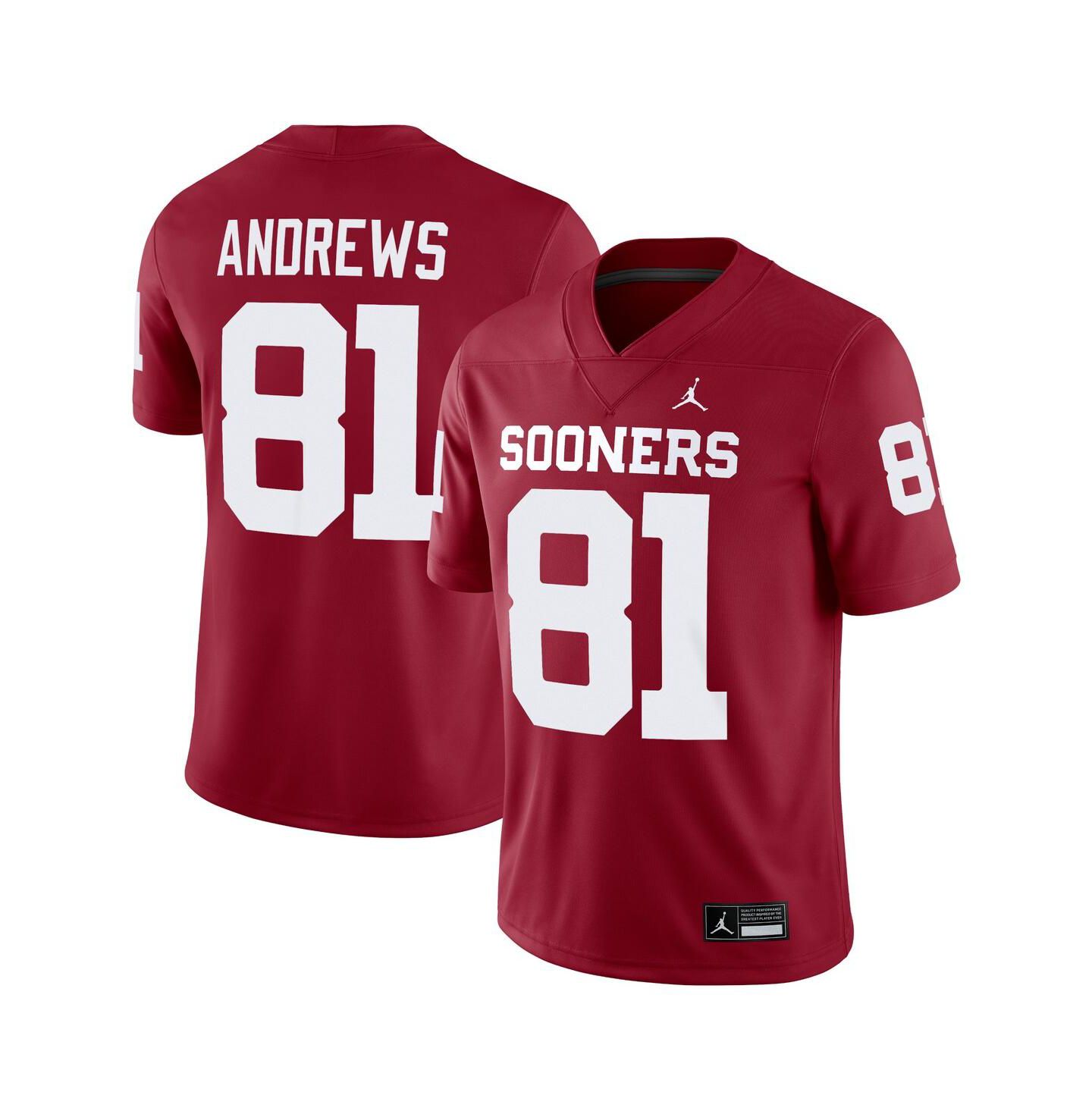 Мужской топ Jordan Mark Andrews Crimson Oklahoma Sooners Alumni Player Game Jersey — фото 1