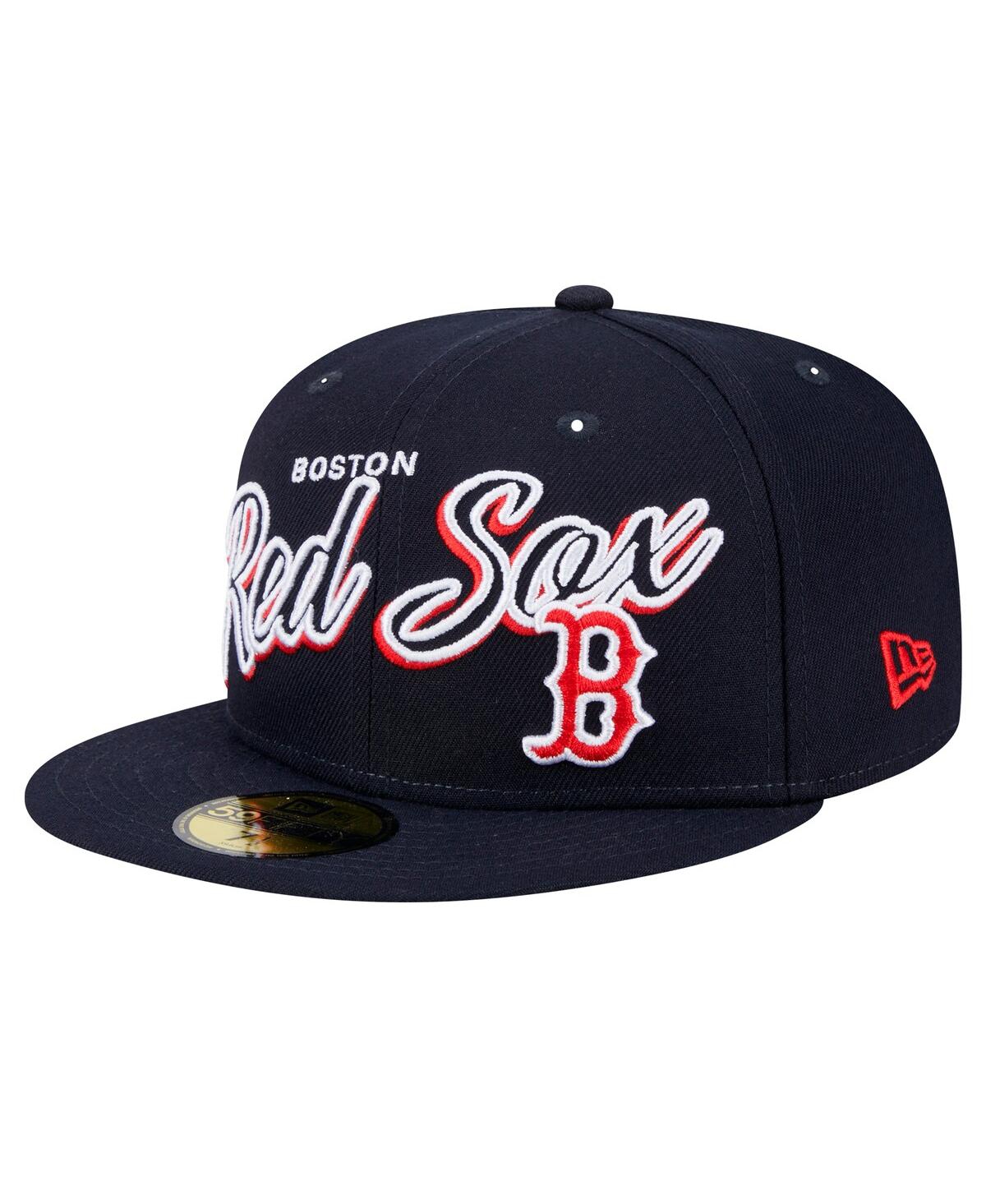 New Era Men's Navy Boston Red Sox Script Sided 59fifty Fitted Hat In Navy