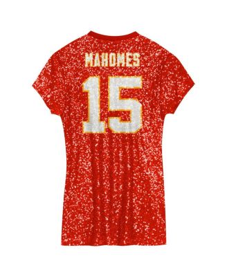 Big Girls&nbsp;Patrick Mahomes Red Kansas City Chiefs Sequin Player Name Number V-Neck Dress