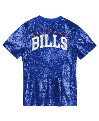 Big Girls Royal Buffalo Bills Wordmark Sequin V-Neck Top