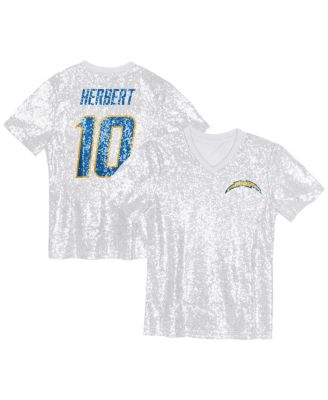 Outerstuff - Big Girls Justin Herbert Powder Blue Los Angeles Chargers Sequin V-Neck Fashion Jersey