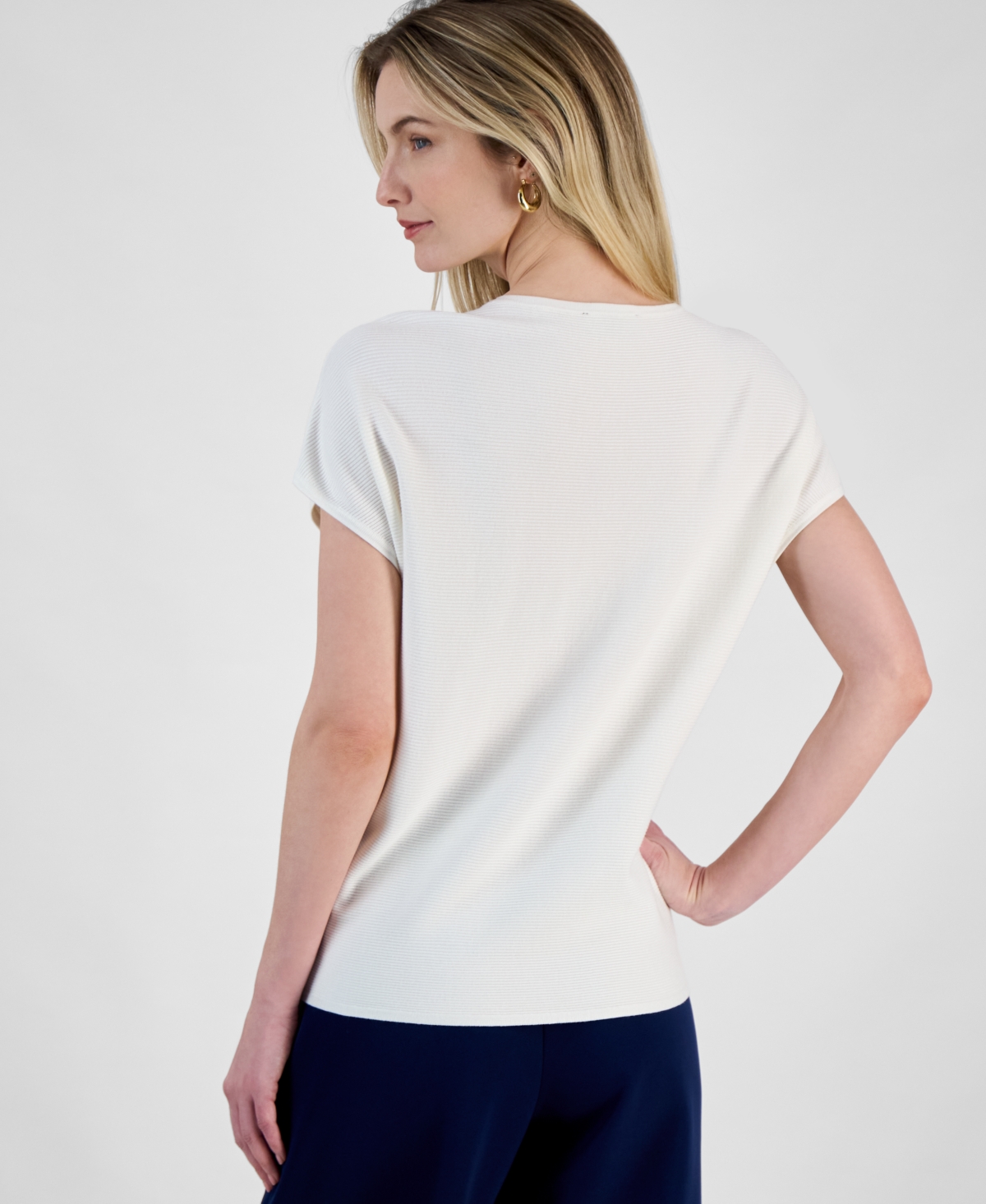 T Tahari Women's Bow Scoop Neck Short-sleeve Sweater In White Star