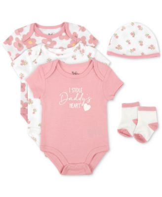 Baby Essentials - Baby Girls 5-Pc. Daddy's Heart Bodysuits, Hat, & Socks Set