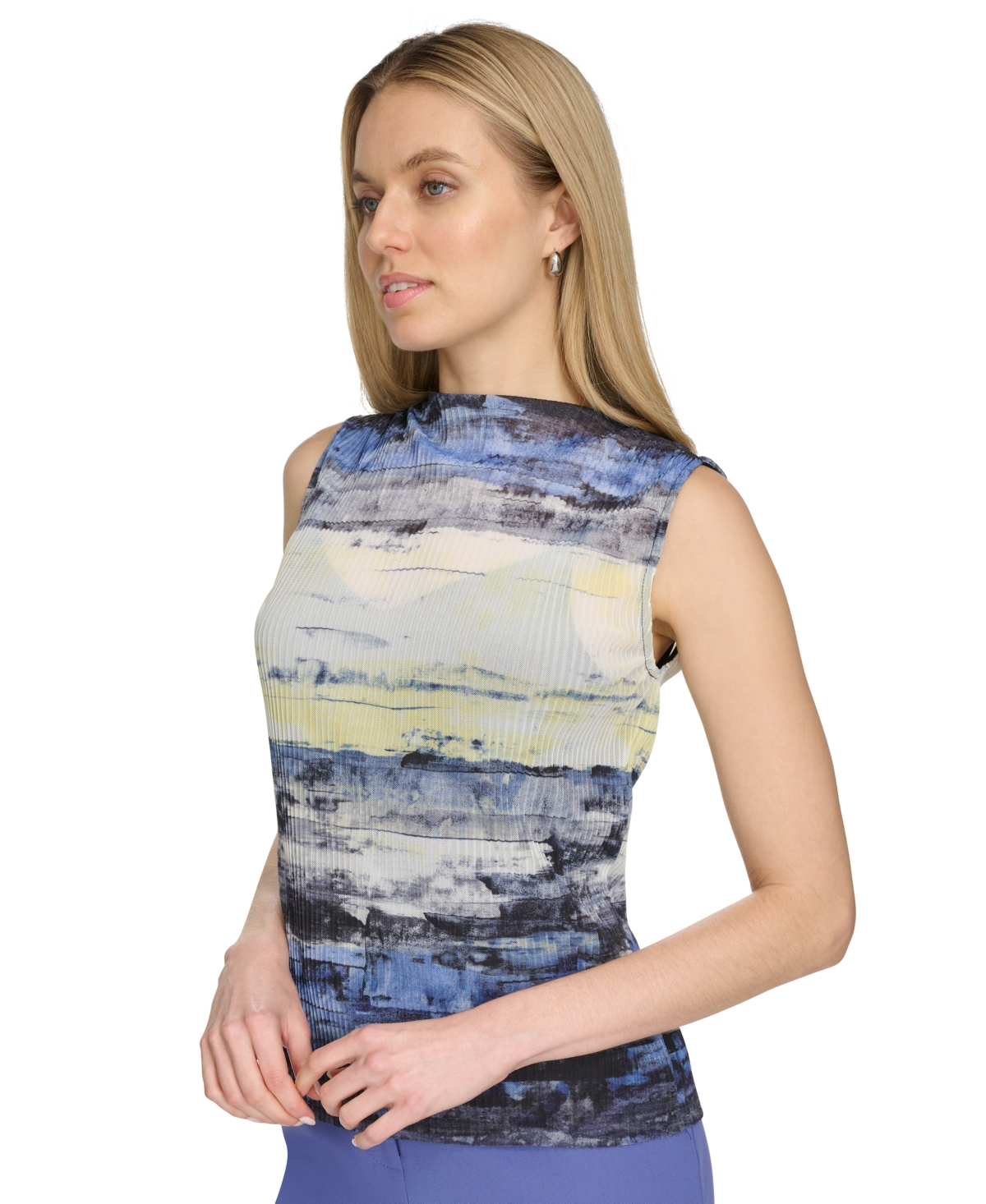 CALVIN KLEIN WOMEN'S SLEEVELESS PRINTED MESH TOP 