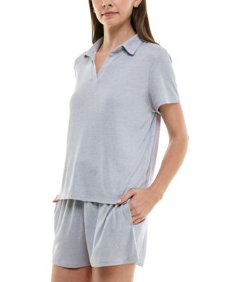 Women's Ribbed Short-Sleeve Henley Pajama Set