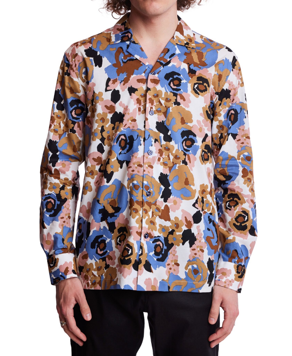 Men's Camp Collar Printed Shirt - Blue Pink Brown