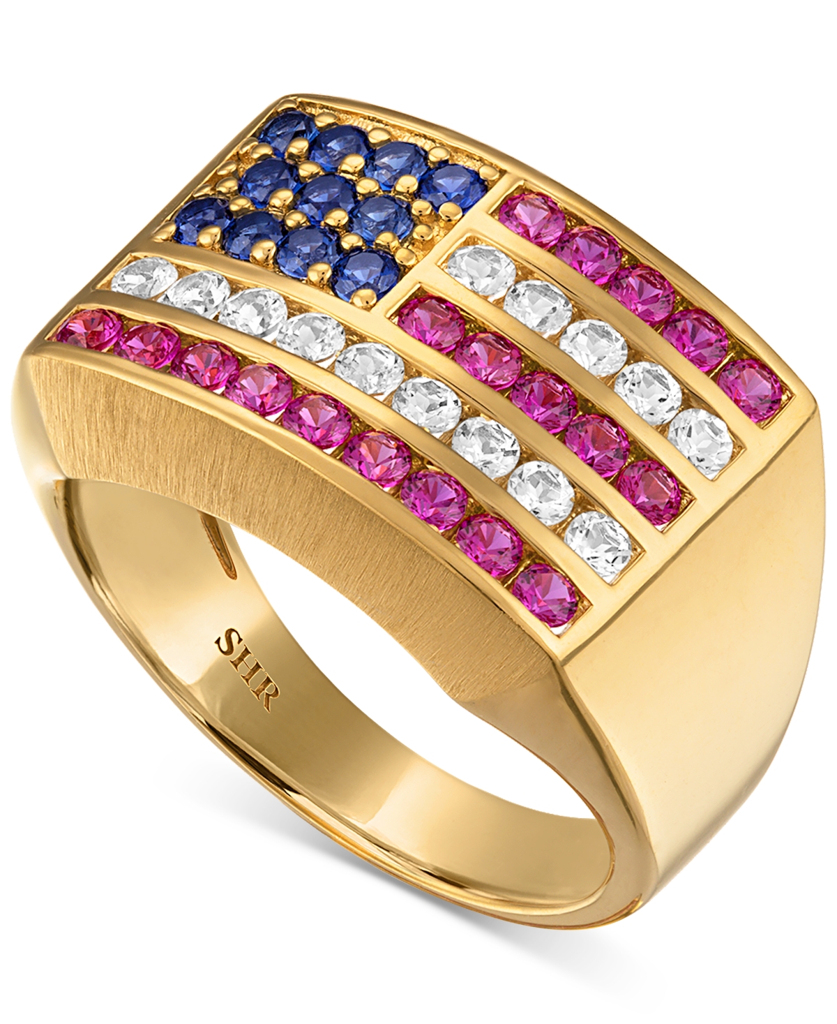 Men's Multi Lab Grown Gemstone Flag Ring (1-3/4 ct. t.w.) in 14k Gold-Plated Sterling Silver - Gold Over Silver