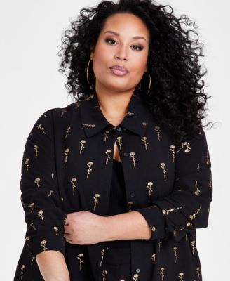 Plus Size Love-Script Metallic-Print Blouse
