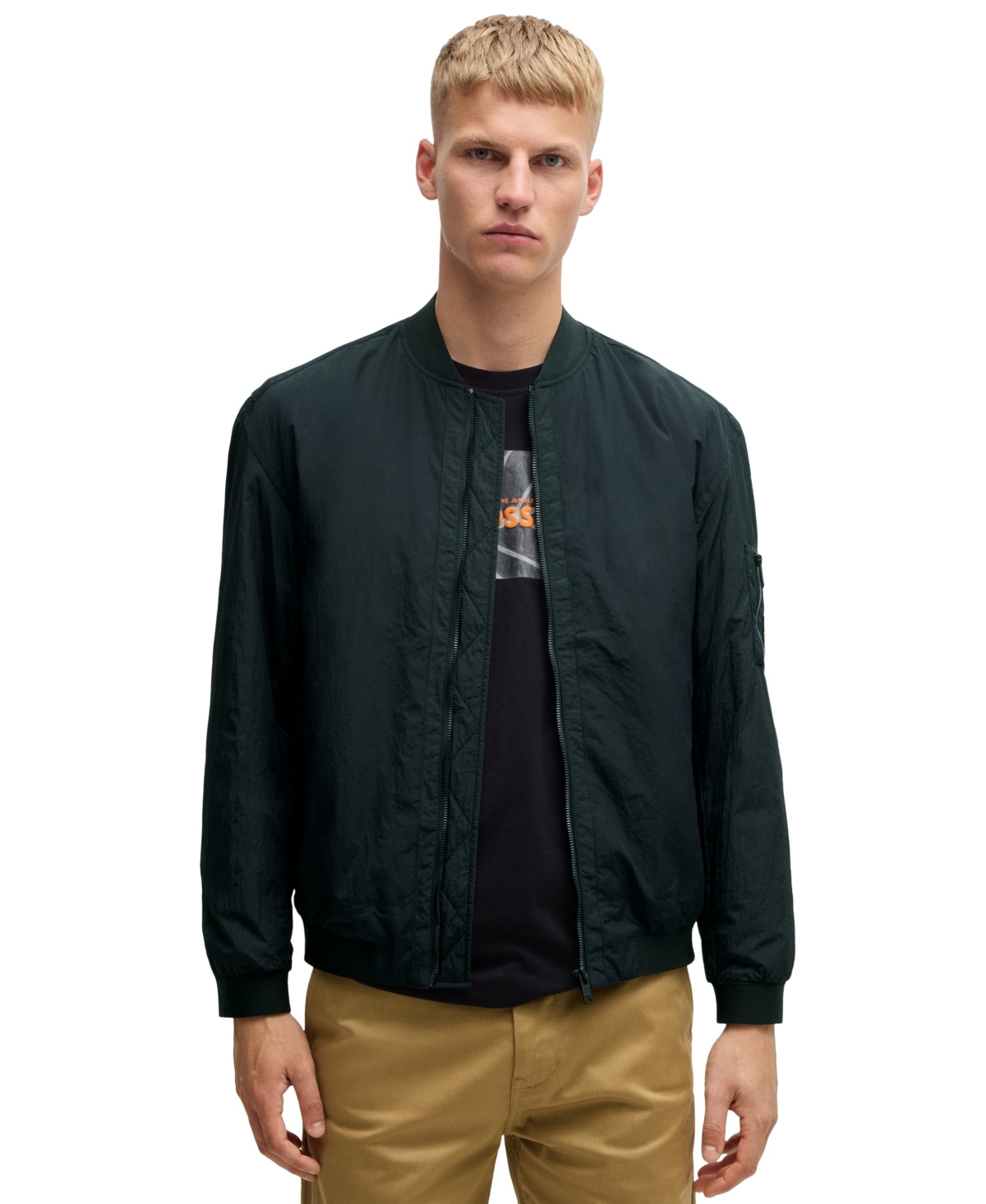 Hugo Boss Boss By  Men's Logo Badge Water-repellent Bomber Jacket In Black