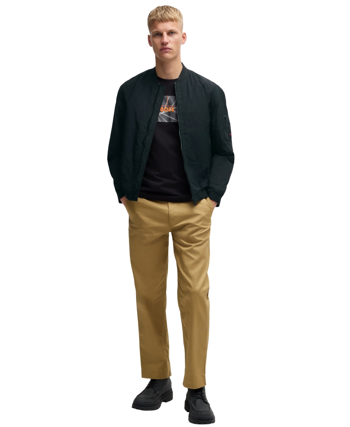 Hugo Boss Boss By  Men's Logo Badge Water-repellent Bomber Jacket In Black