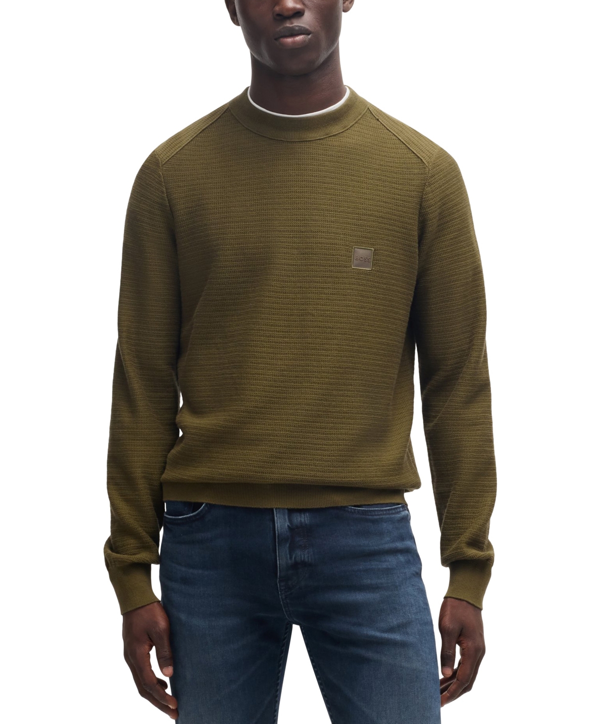 Hugo Boss Boss By  Men's Logo Patch Regular-fit Sweater In Open Green