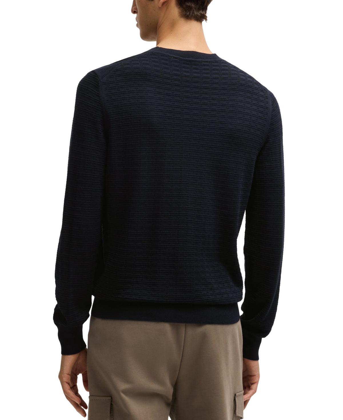 Hugo Boss Boss By  Men's Silk Regular-fit Knit Structure Sweater In Dark Blue