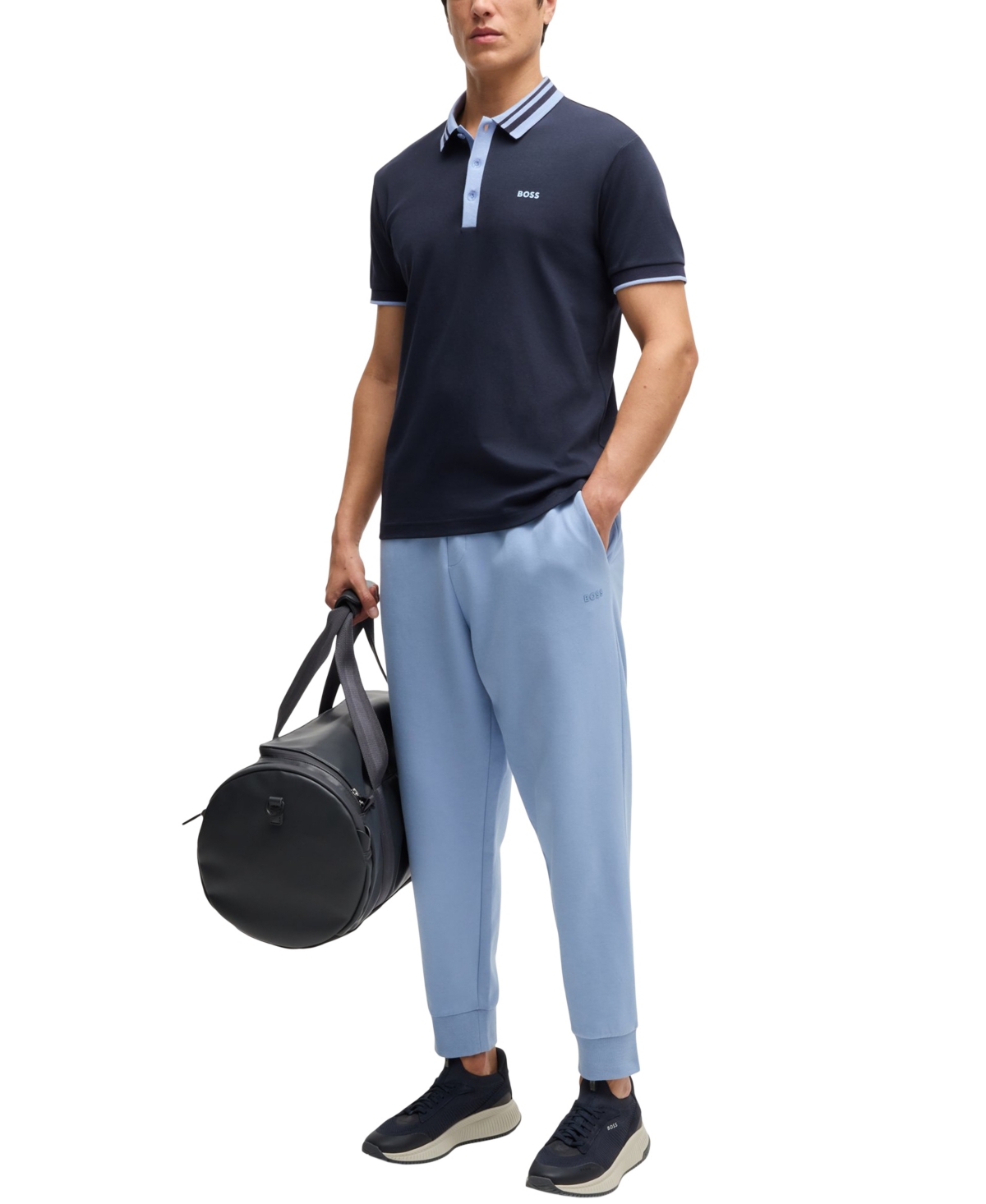 Hugo Boss Boss By  Men's Slim-fit Striped-collar Polo In Blue