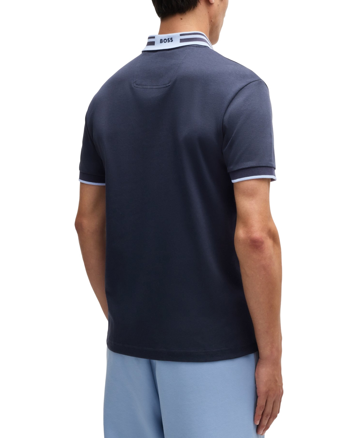 Hugo Boss Boss By  Men's Slim-fit Striped-collar Polo In Blue
