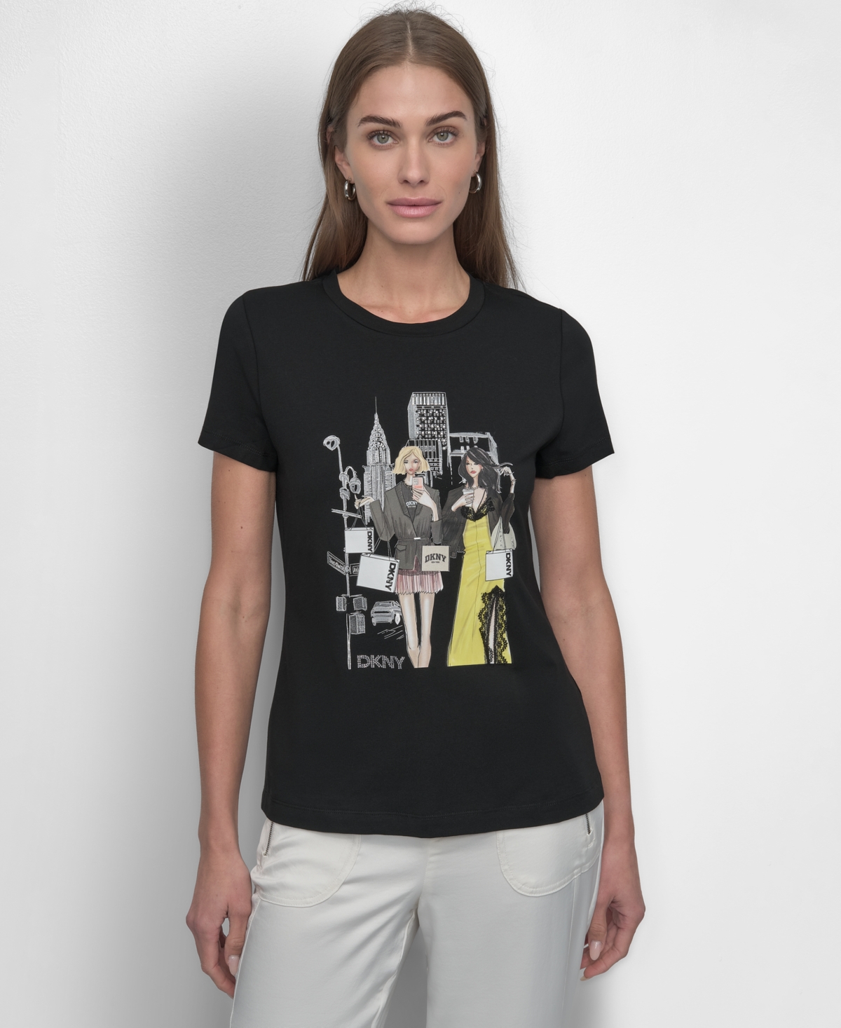 Shop Dkny Women's Short-sleeve Graphic T-shirt In Black