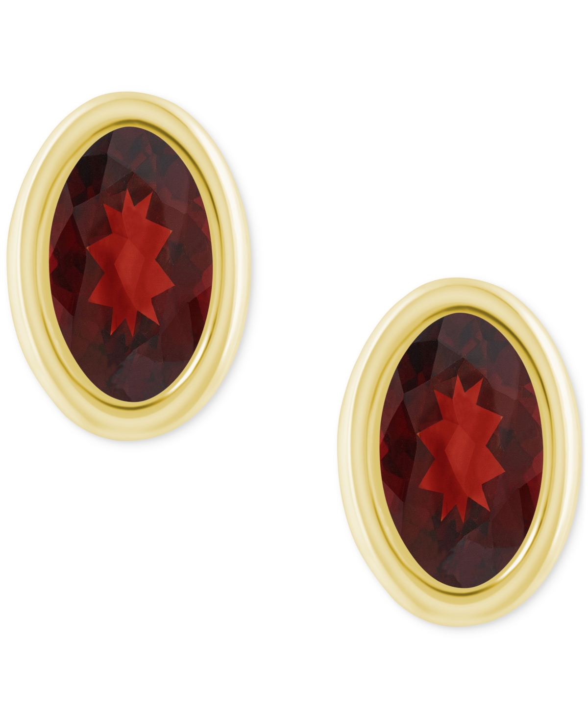 Macy's Created Sapphire Oval Stud Earrings (1-1/2 Ct. T.w.) In 10k Yellow Gold In Garnet,gold
