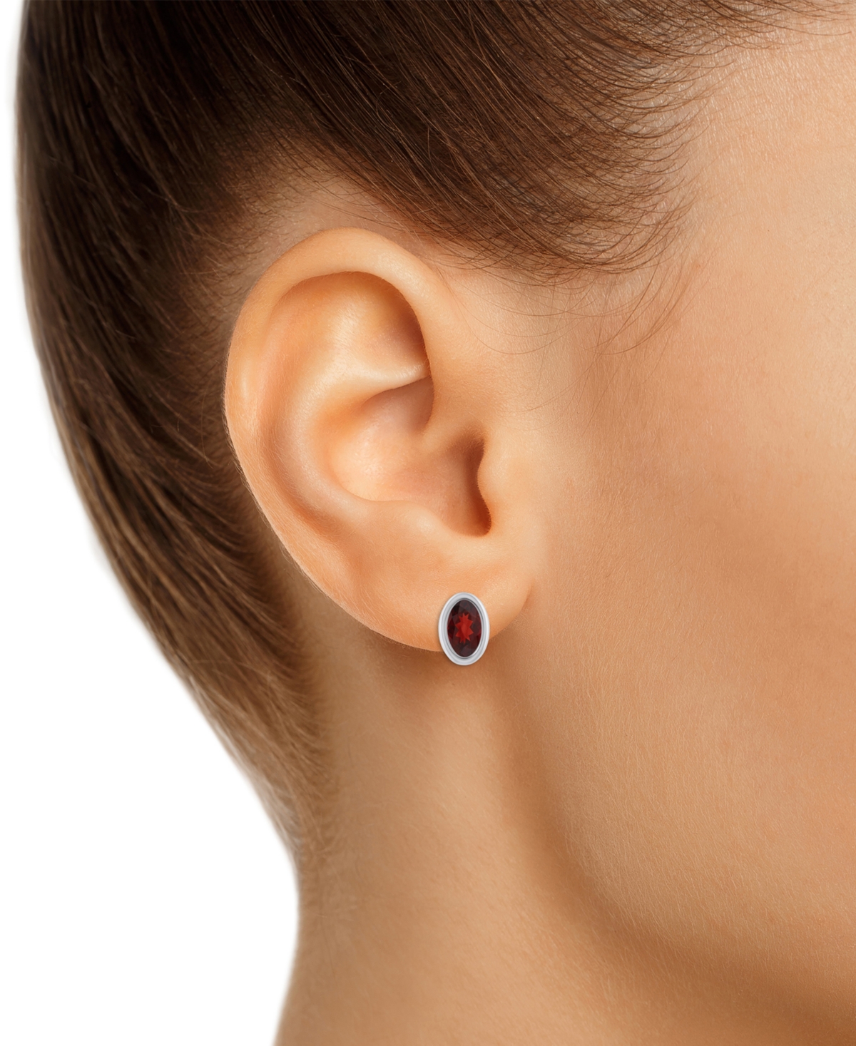 Macy's Created Sapphire Oval Stud Earrings (1-1/2 Ct. T.w.) In 10k Yellow Gold In Garnet,white Gold