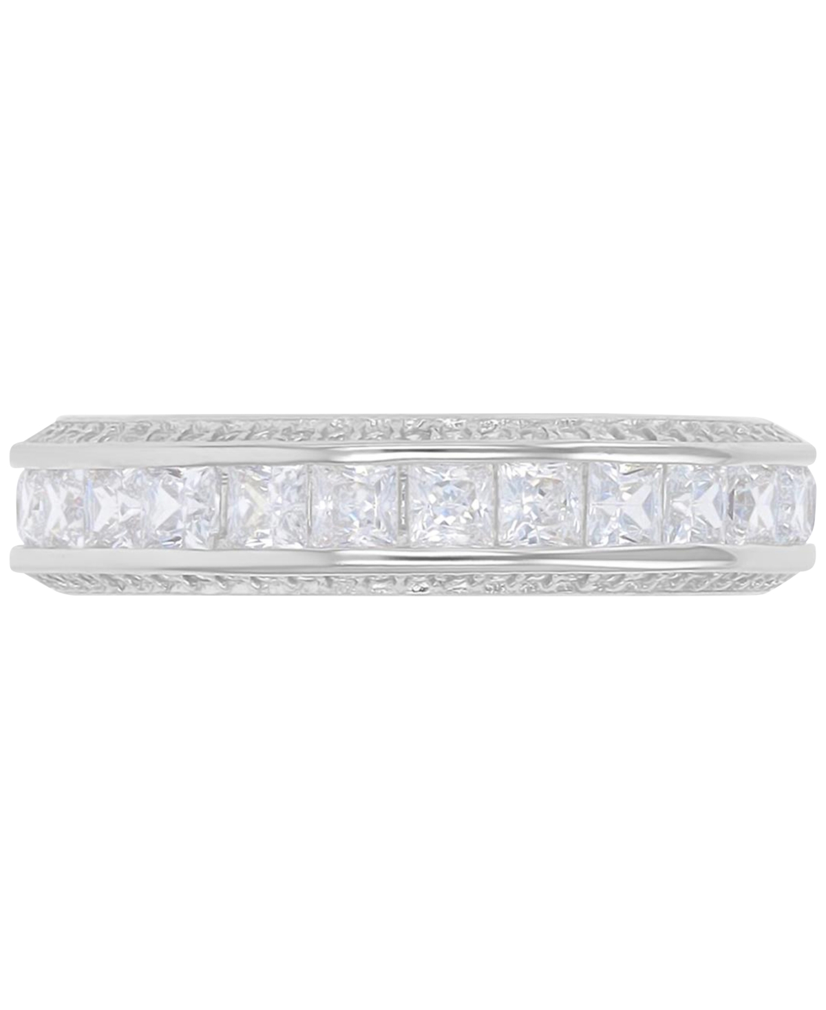 Macy's Pave & Square Cubic Zirconia Stack Ring In Sterling Silver In Silver