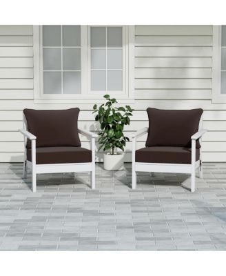 Outdoor Modern HDPE Patio White Club Chairs with Deep Seat Cushions (Set of 2)