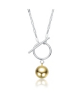 Genevive Sterling Silver Two-Tone with White Gold Plated Chain and 14K Gold Plated Sphere Pendant Modern Toggle Necklace - Gold