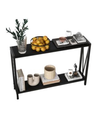 Side Table Entryway Table 2-Tier Console Table with Storage Narrow Sofa Table with V Design 43" Industrial Console Table for Hallway Entryway