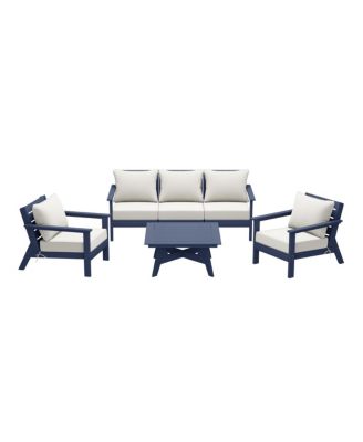 Outdoor 6-Piece Navy Blue Modular Sectional Patio Furniture Sofa Set