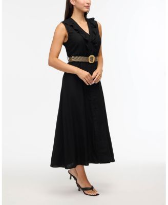 Women s Belted Sleeveless Maxi Dress with Ruffle Detail