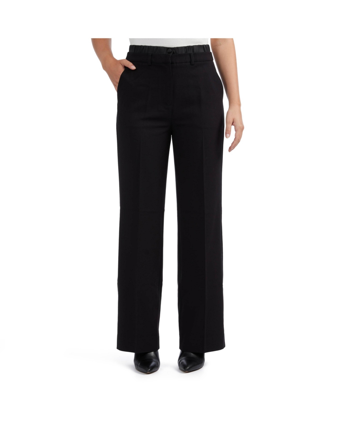 Women's Straight Leg Pant with Satin Waistband - Black